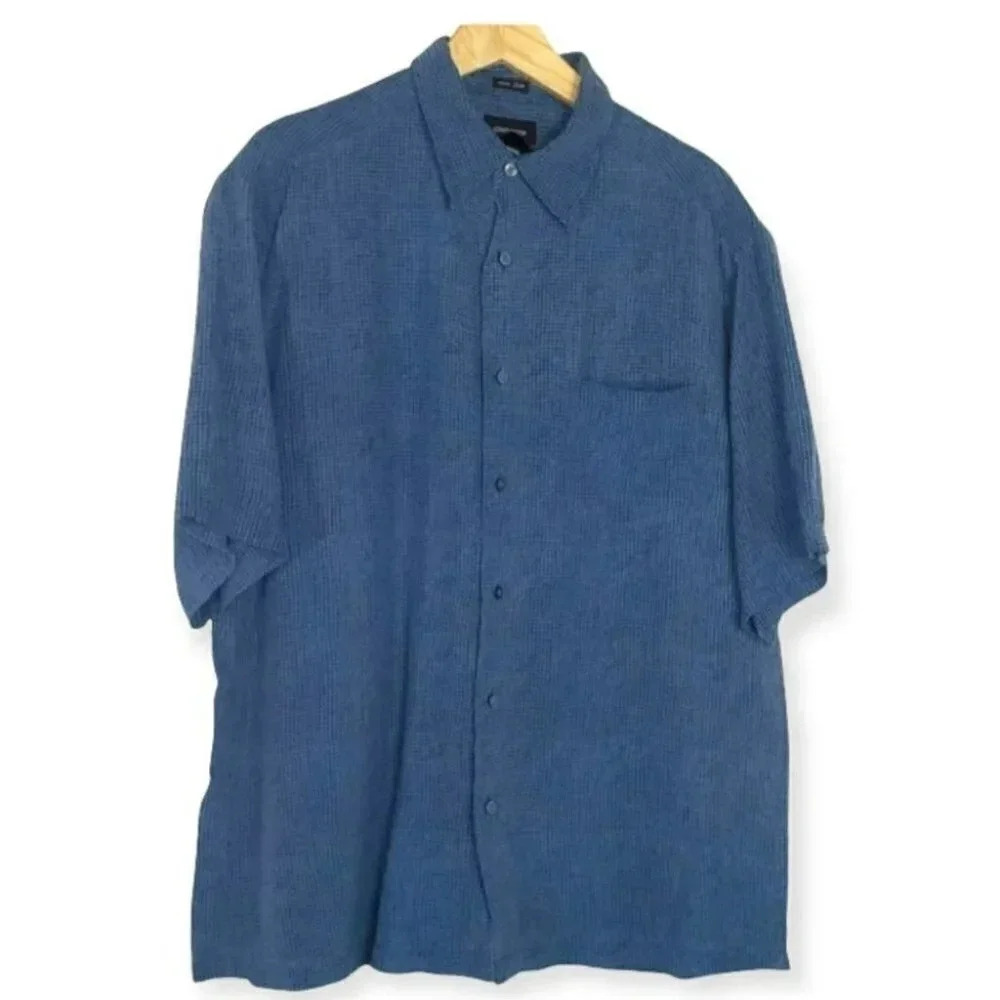 Claiborne L 100% silk blue print Hawaiian shirt‎